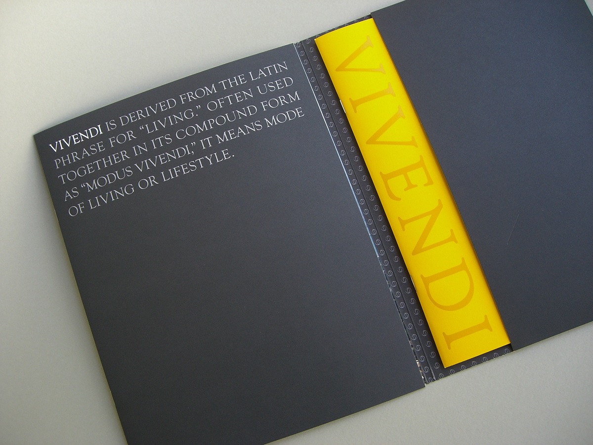Vivendi Development brochure opening and yellow brand accent